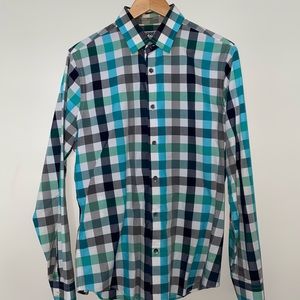 Green Checkered Fitted Dress Shirt